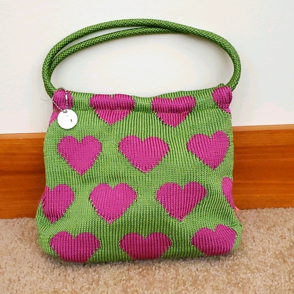 SAK green w pink 💗 hearts purse